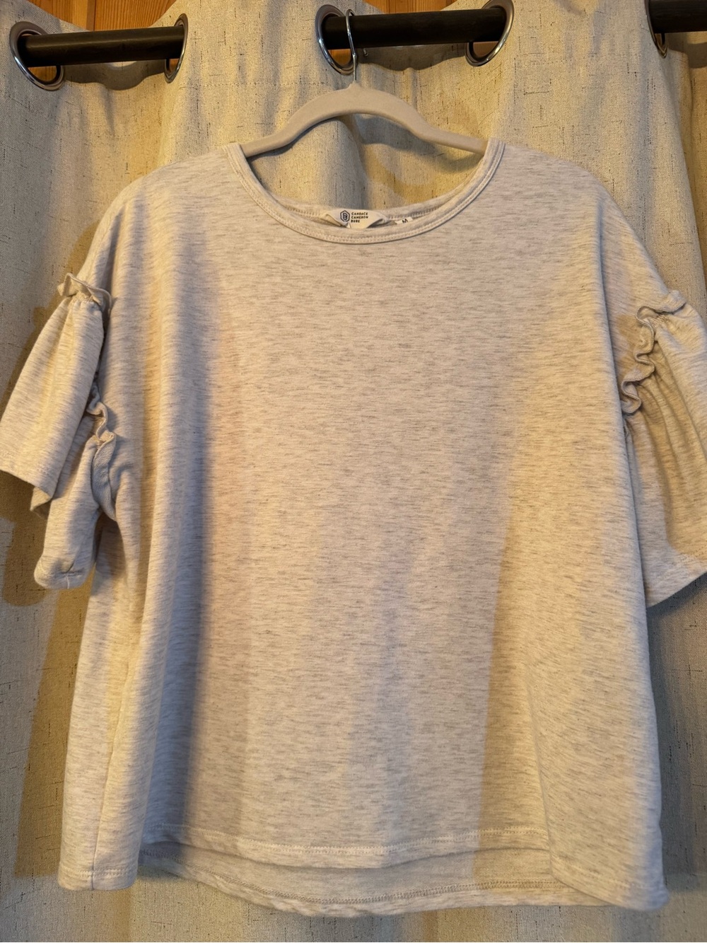 SO SOFT Candace Cameron Bure Light Heather Gray Ruffle Sleeve Sweatshirt